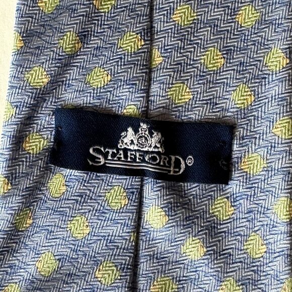 STAFFORD Silk Tie Designer Geometric FISH Blue Green 58-62 x 3.75 Lot of 3 - Picture 9 of 12